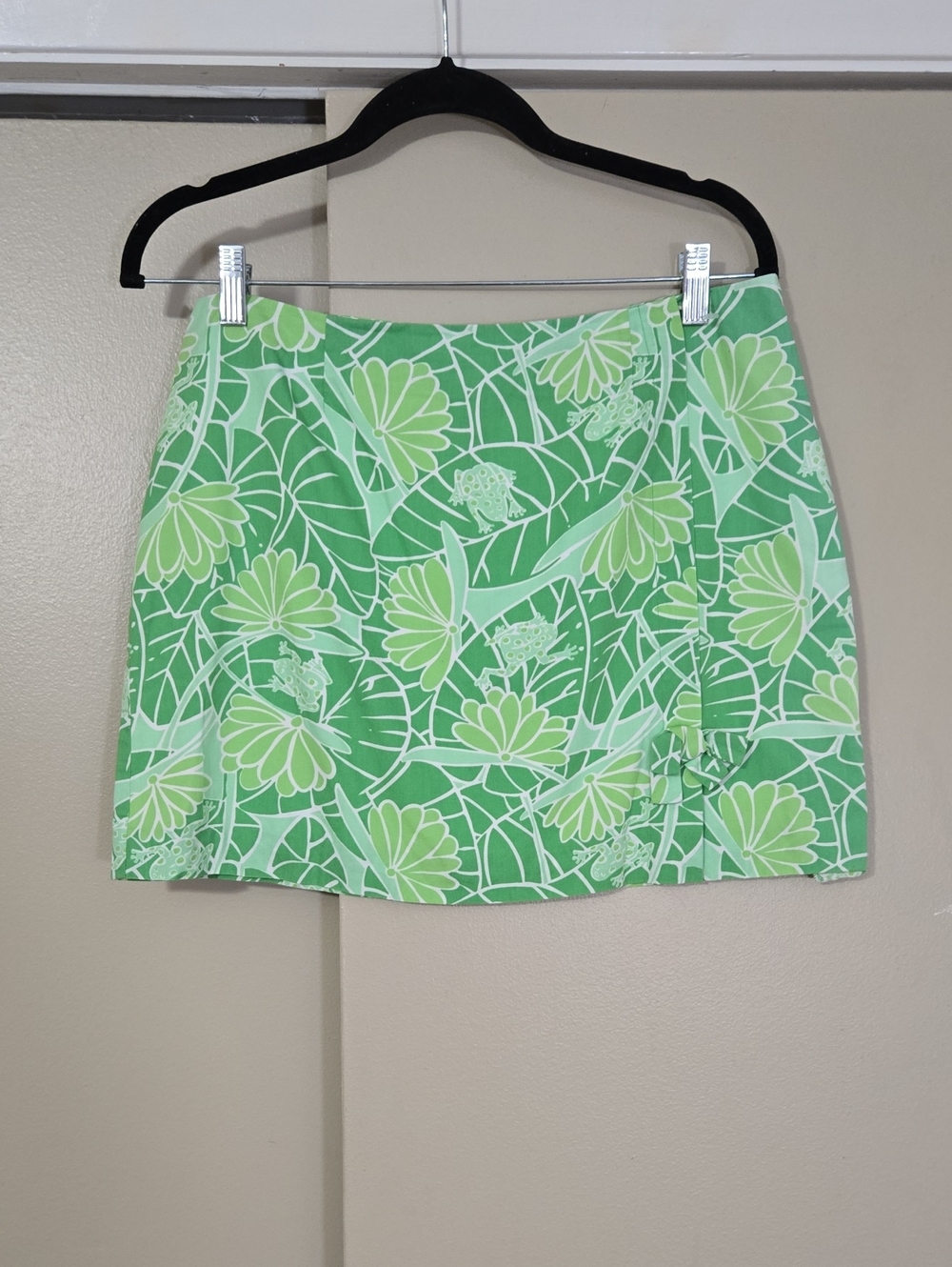 Lilly Pulitzer White Label 100% Cotton Green Frog Mini Skirt Size 2